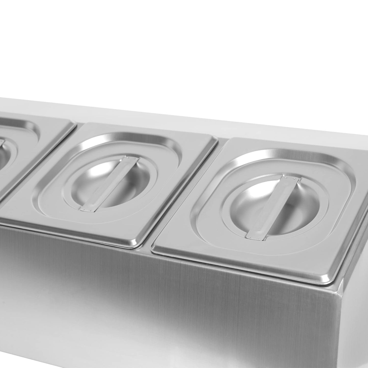 Mahlzeit Edelstahl Zutatenbehälter | 6 x 1/6 GN Catering Behälter mit Gummifüßen | 102,5 x 24,5 x 21,5 cm | Cocktail Zutatenbehälter Bar für Gastro, Küche, Pizza Station, Buffet Zubehör, Salatbar