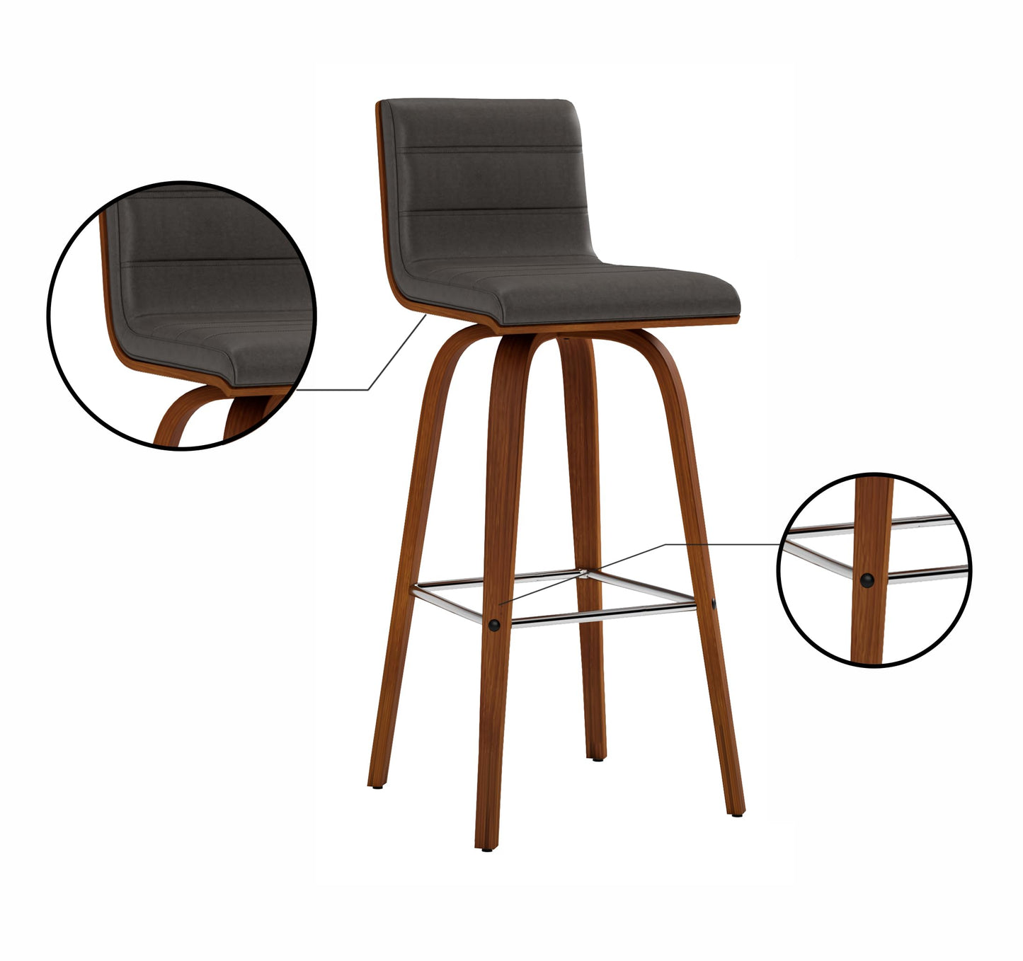 Armen Living lcvibagrwa30 Vienna 76,2 cm Bar Höhe Barhocker in GRAU Kunstleder und Walnuss Holz-Finish
