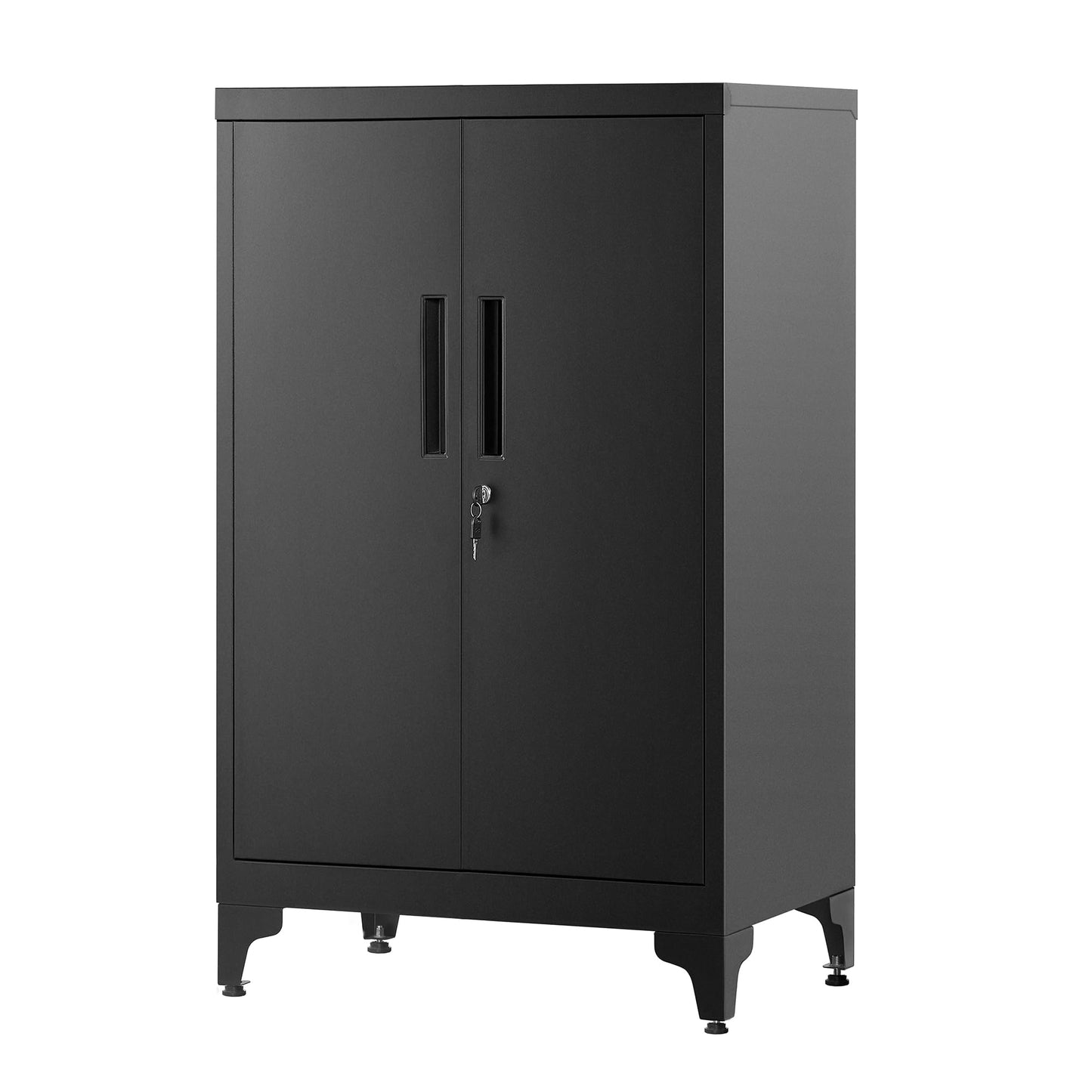 SONGMICS Stahl-Aktenschrank 40 x 60 x 90 cm, mit verstellbaren Regalen und Schloss, in Arbeitszimmer aufgestellt.