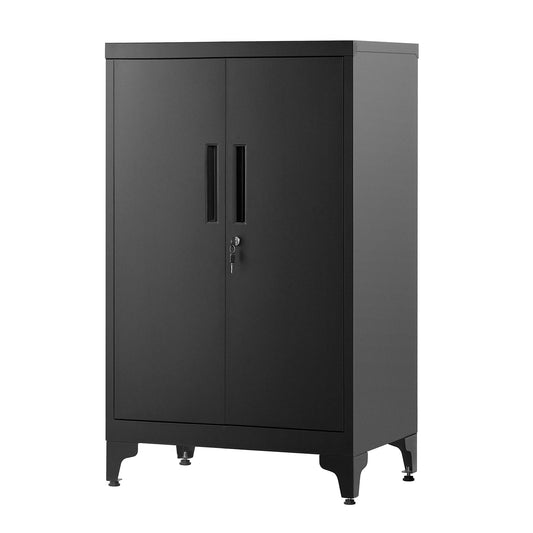 SONGMICS Stahl-Aktenschrank 40 x 60 x 90 cm, mit verstellbaren Regalen und Schloss, in Arbeitszimmer aufgestellt.