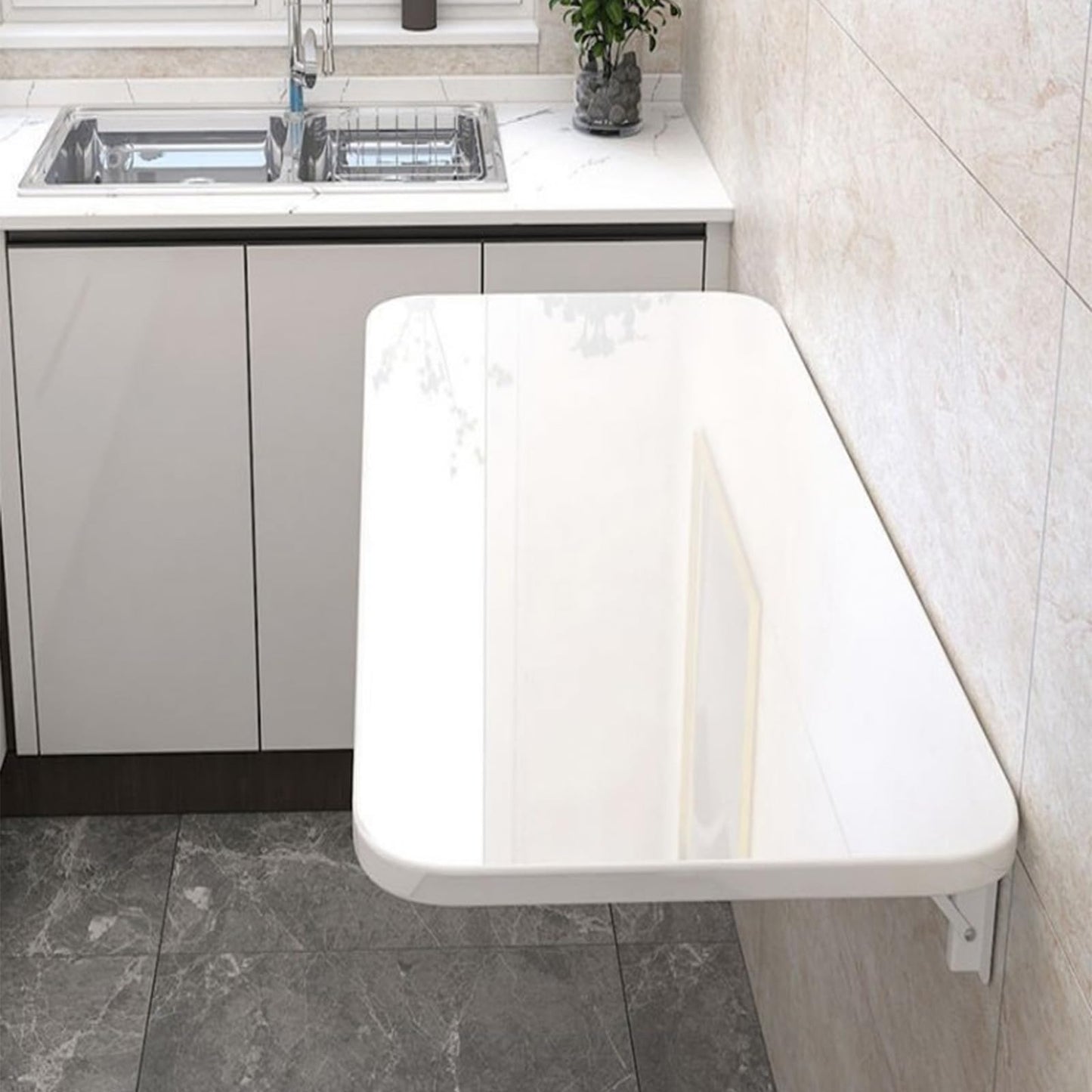 RELOVE Esstisch für Küche, faltbar, unsichtbar, schwimmender Computer-Schreibtisch, Schminktisch für Haus, Wäsche-Werkbank, Wandtisch klappbar (60 x 30 x 1,6 cm, weiß)