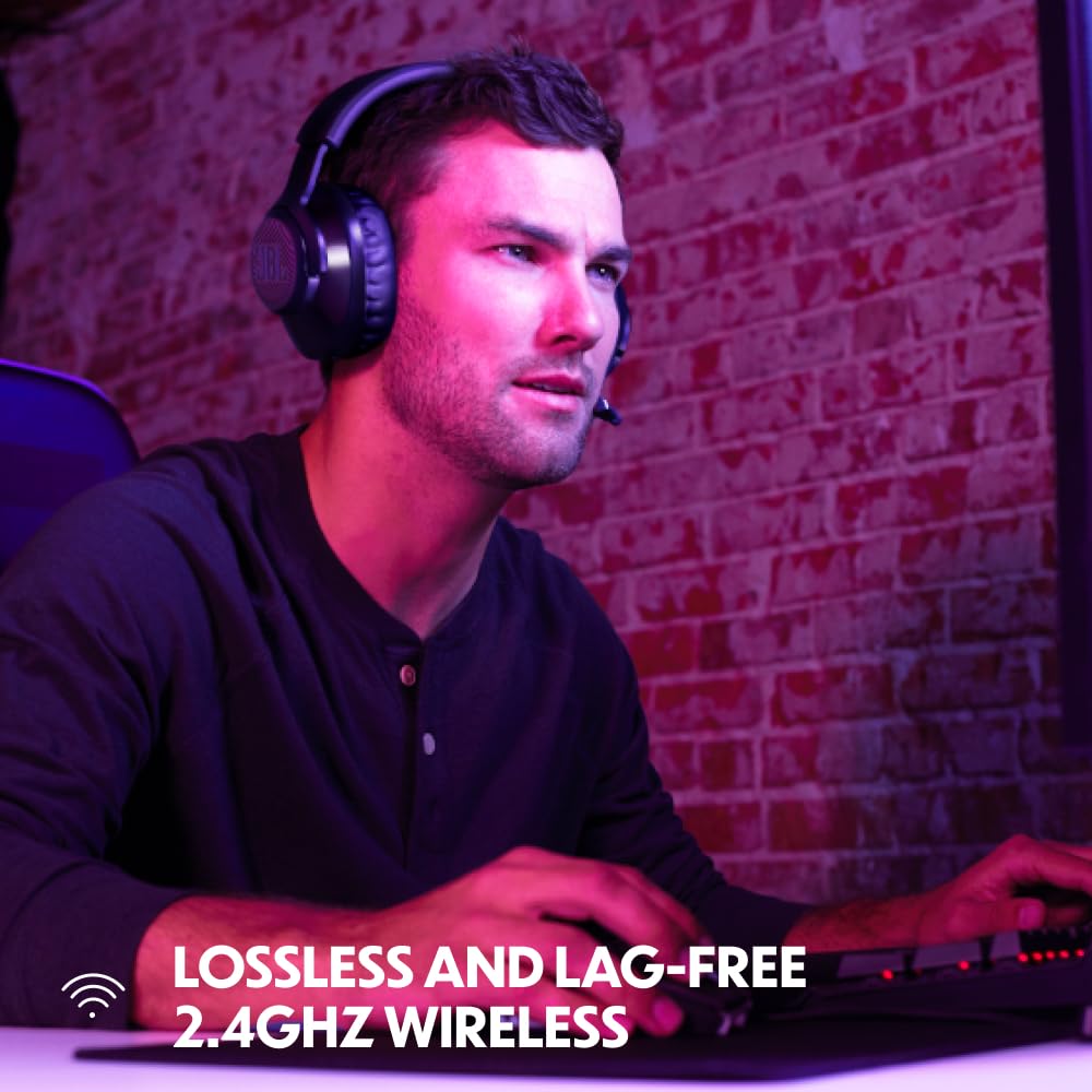 JBL Quantum 350 Over-Ear Gaming Headset – Wireless 2.4 GHz und USB-C-Anschluss – Mit abnehmbarem Boom Mic und QuantumSurround Sound – Schwarz
