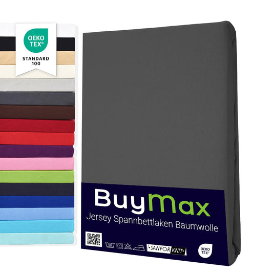 Buymax® Spannbettlaken 140x200cm Baumwolle 100% Spannbetttuch Bettlaken Jersey, Matratzenhöhe bis 25 cm, Farbe Anthrazit ÖKO TEX Standard