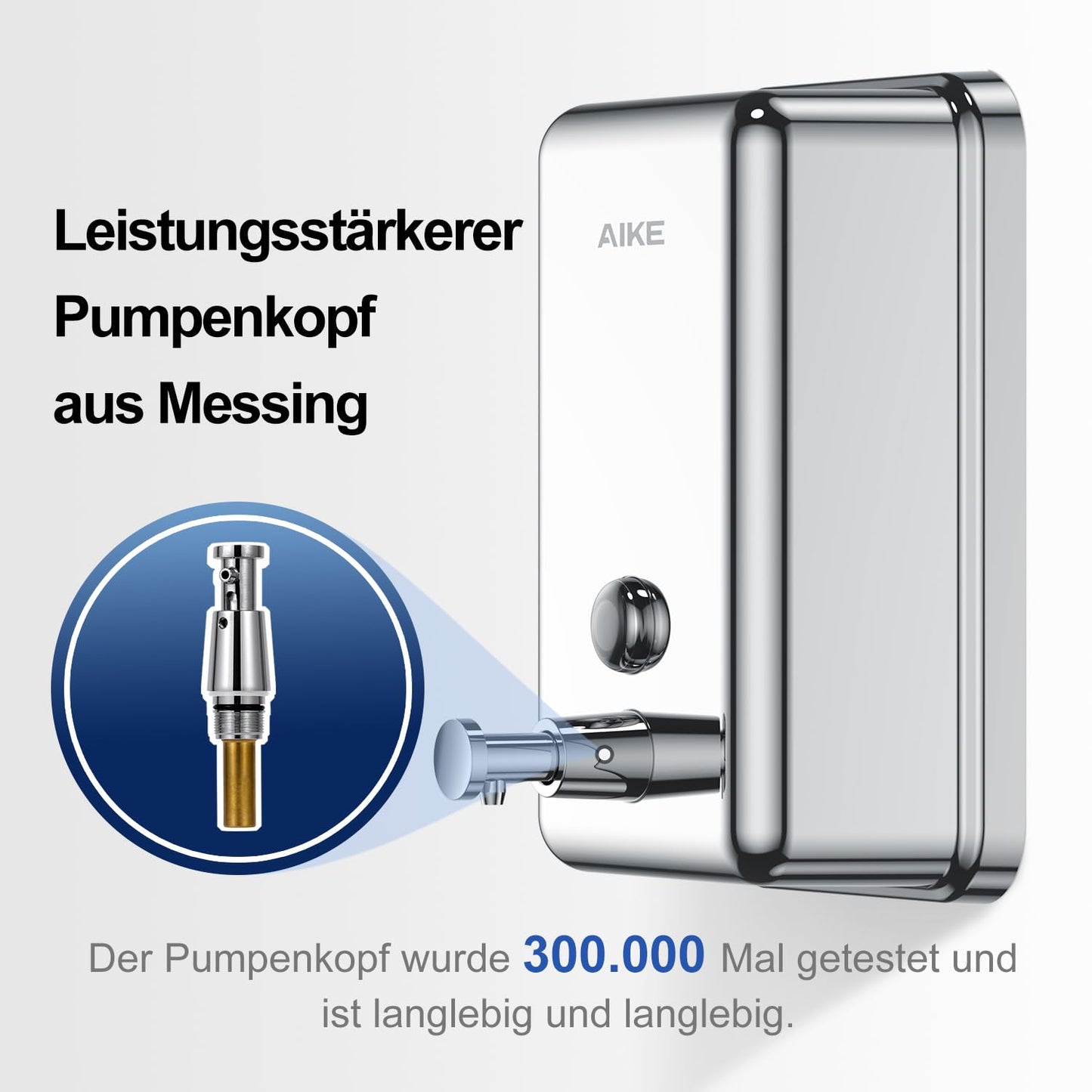 AIKE Seifenspender zur Wandmontage, 1100 ml Seifenspender aus Edelstahl, integrierte Kunststoff-Schutzschicht, rostfrei, verschleißfest und tropfsicher, kommerzieller Seifenspender Wandbefestigung