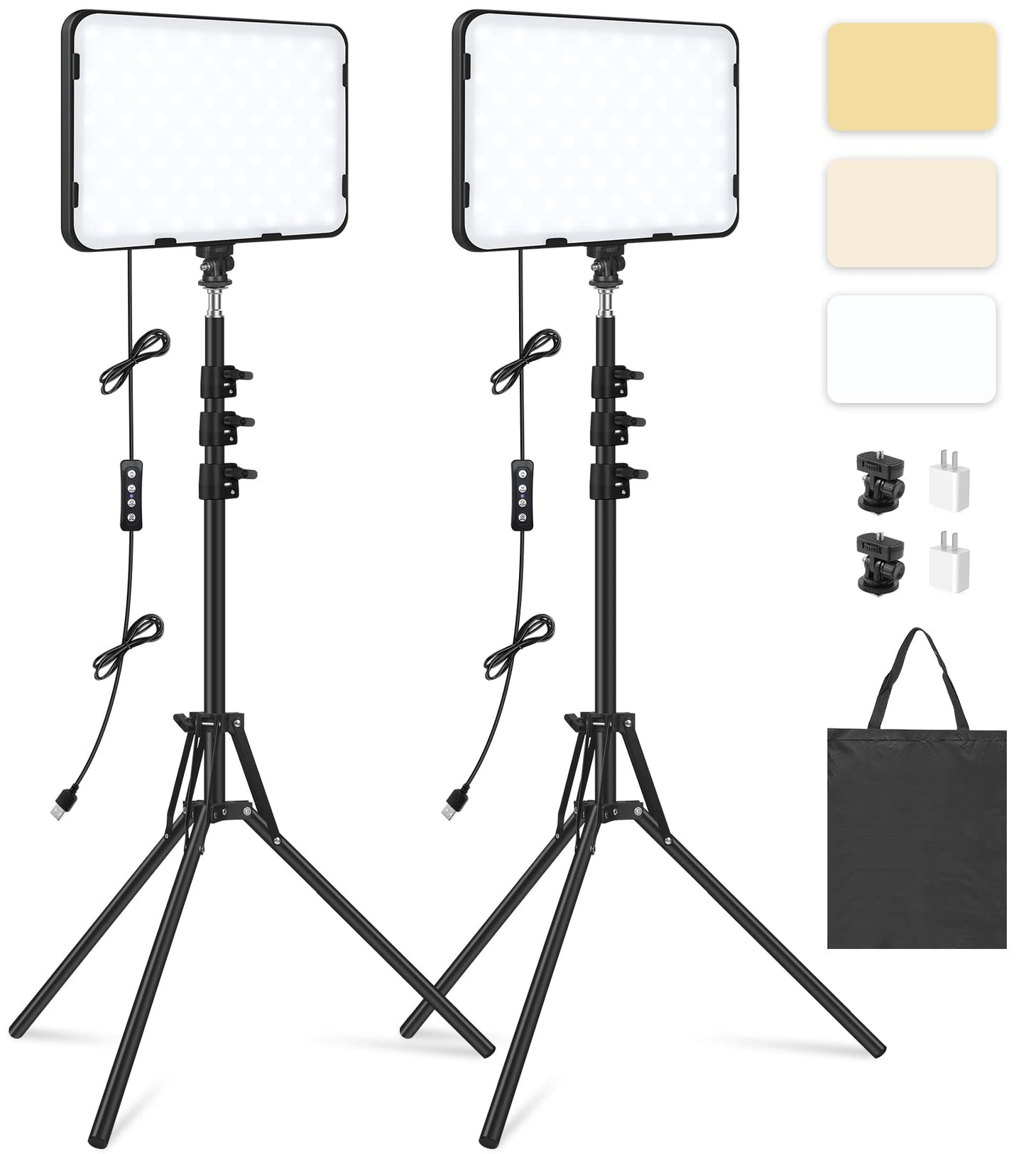 2 Packen LED Videolicht mit 63'' Stativständer, Obeamiu 2500-8500K Dimmbare Licht Fotografie Studiobeleuchtung für Video Filmaufnahmen/Sammlung Porträt/Live Streaming/YouTube Podcast, USB-Ladegerät