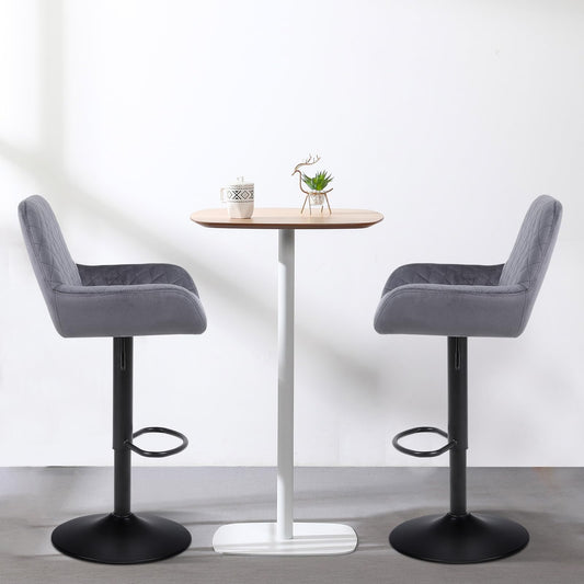 ralex-chair Barhocker 2er Set, Höhenverstellbare Drehbare Barhocker aus Samtstoff, Frühstücks-Esshocker mit Rückenlehne und Armlehne für Bar, Theke und Küche, Grau