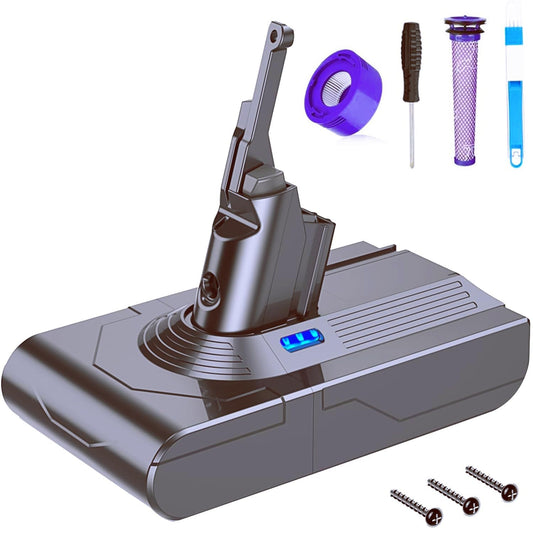 FLYLINKTECH V8 Akku, 6.0Ah V8 Ersatzakku für Dyson V8 SV10 Serie V8 Absolute V8 Animal V8 Fluffy V8 Animal Exclusive Staubsauger Mit 2 Filtern