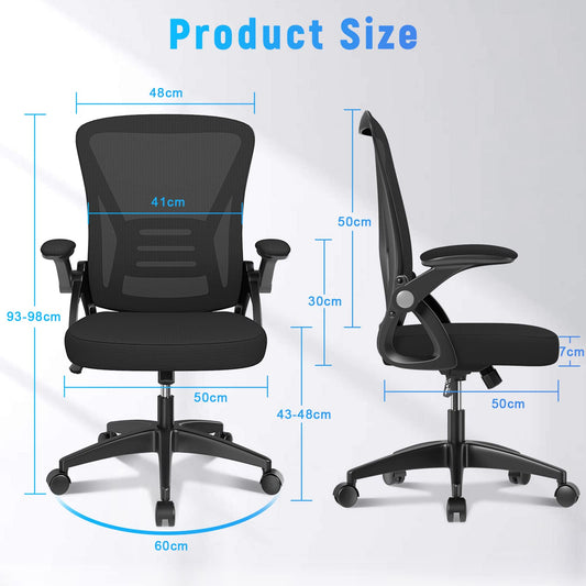 naspaluro Bürostuhl mit Verstellbaren Armlehnen, Ergonomischer Schreibtischstuhl mit Netzbespannung, Lordosenstütze, Höhenverstellbarer, Gepolstertem Sitzkissen, 360° Drehstuhl, Schwarz