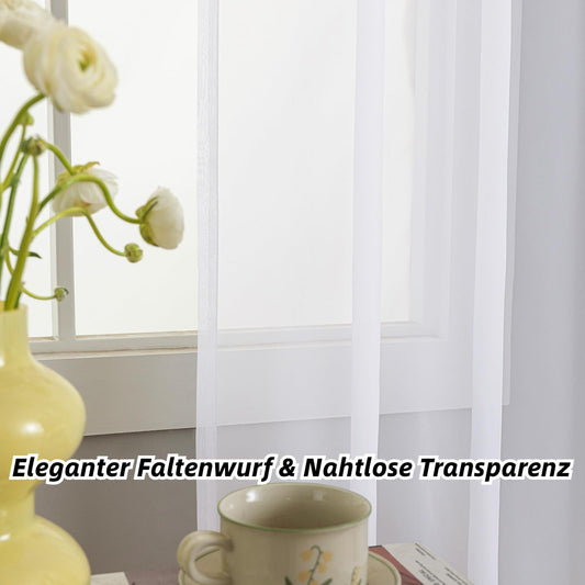 MYSTIC-HOME Gardinen Weiss Transparent - Voile Gardinen Wohnzimmer Modern - Luftige Soft und Sonnenlichtfilterung - Rod Pocket Vorhang Weiß Durchsichtig für Schlafzimmer, Weiß 2er Set H245 x B140 cm