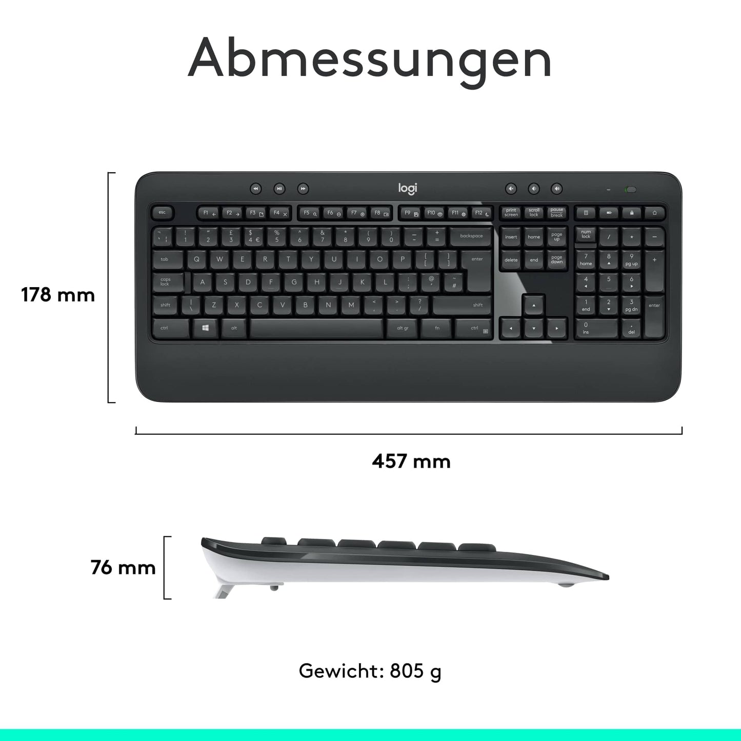 Logitech MK540 Advanced Kabellose Tastatur und Maus Combo für Windows, 2,4 GHz Unifying USB-Empfänger, Sondertasten, 3 Jahre Batterielaufzeit, Für PC, Laptop, QWERTZ-Layout - Schwarz