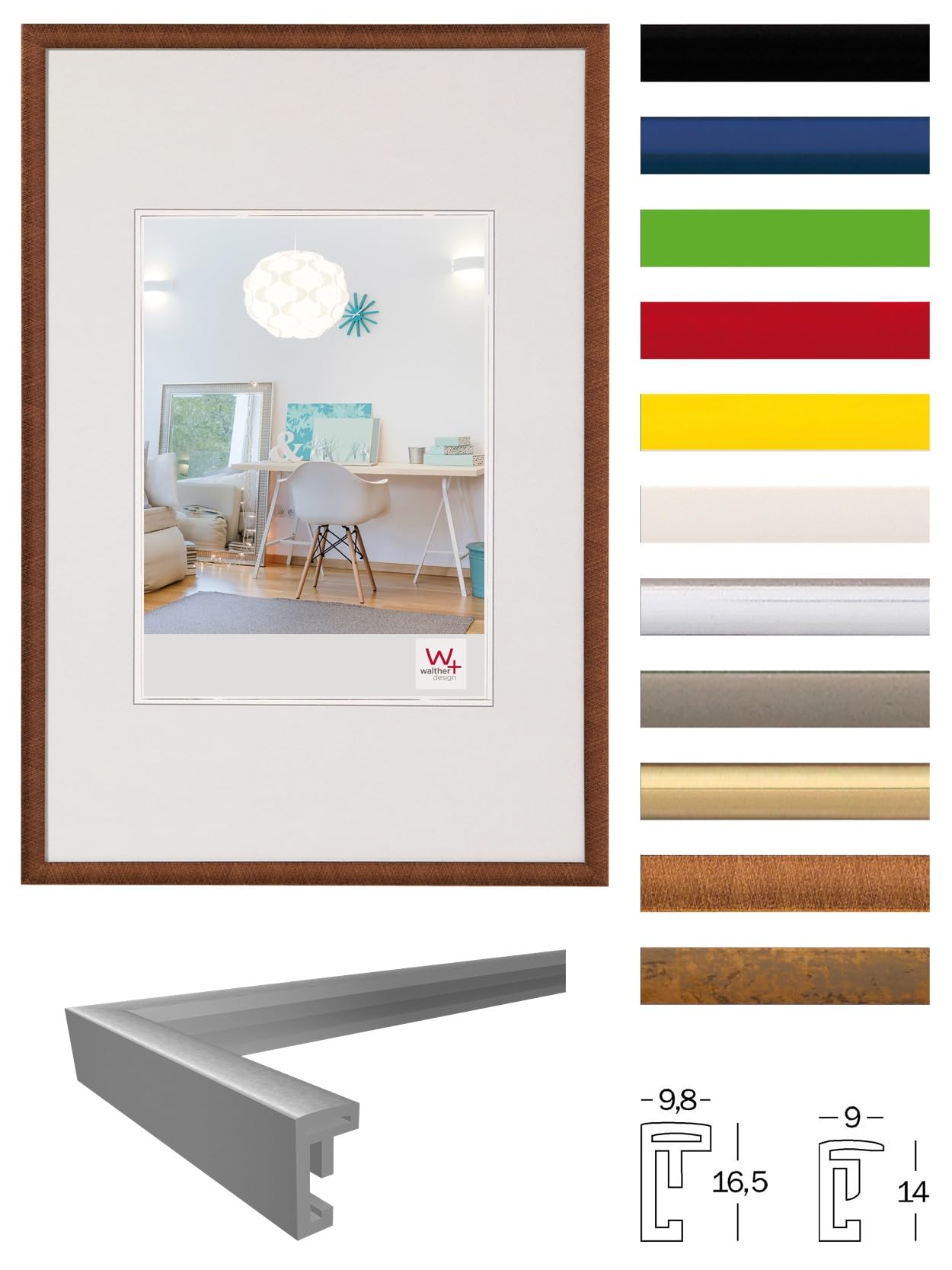 walther design Bilderrahmen schwarz 21 x 29,7 cm (DIN A4) New Lifestyle Kunststoffrahmen KV130B