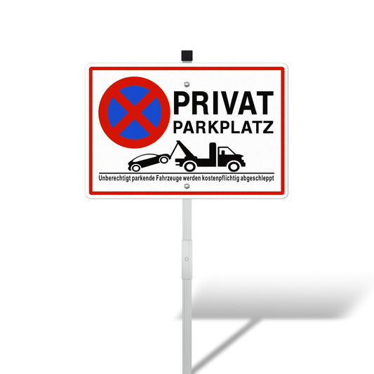 SINMAO Privatparkplatz Schild mit Pfosten Alu 300x200 mm mit Löchern für Zaun, Schild Privatparkplatz zum Aufstellen
