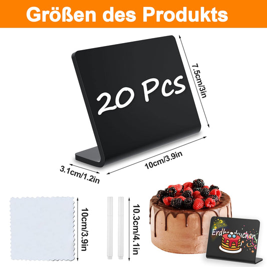 20 Kreidetafel Klein Set, Kleine Tafeln Zum Beschriften, Preisschilder Aufsteller In L-Form, Buffet Schilder Mit 2 Stifte Und 1 Putztuch, Schiefertafel FüR Gastronomie Buffet Café Hochzeit Party