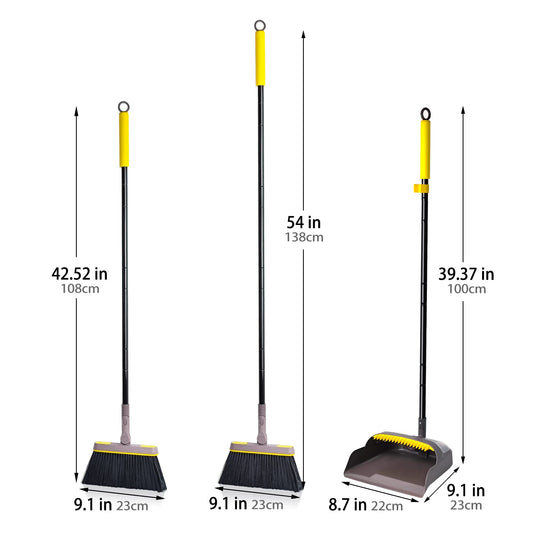 JEHONN Besen und Kehrschaufel Set mit Langem Stiel 138CM, 180 Grad Drehbar Camping Kehrbesen Innen und Schaufel für Vorzelt, Haus, Büro, Lobby, Terrasse