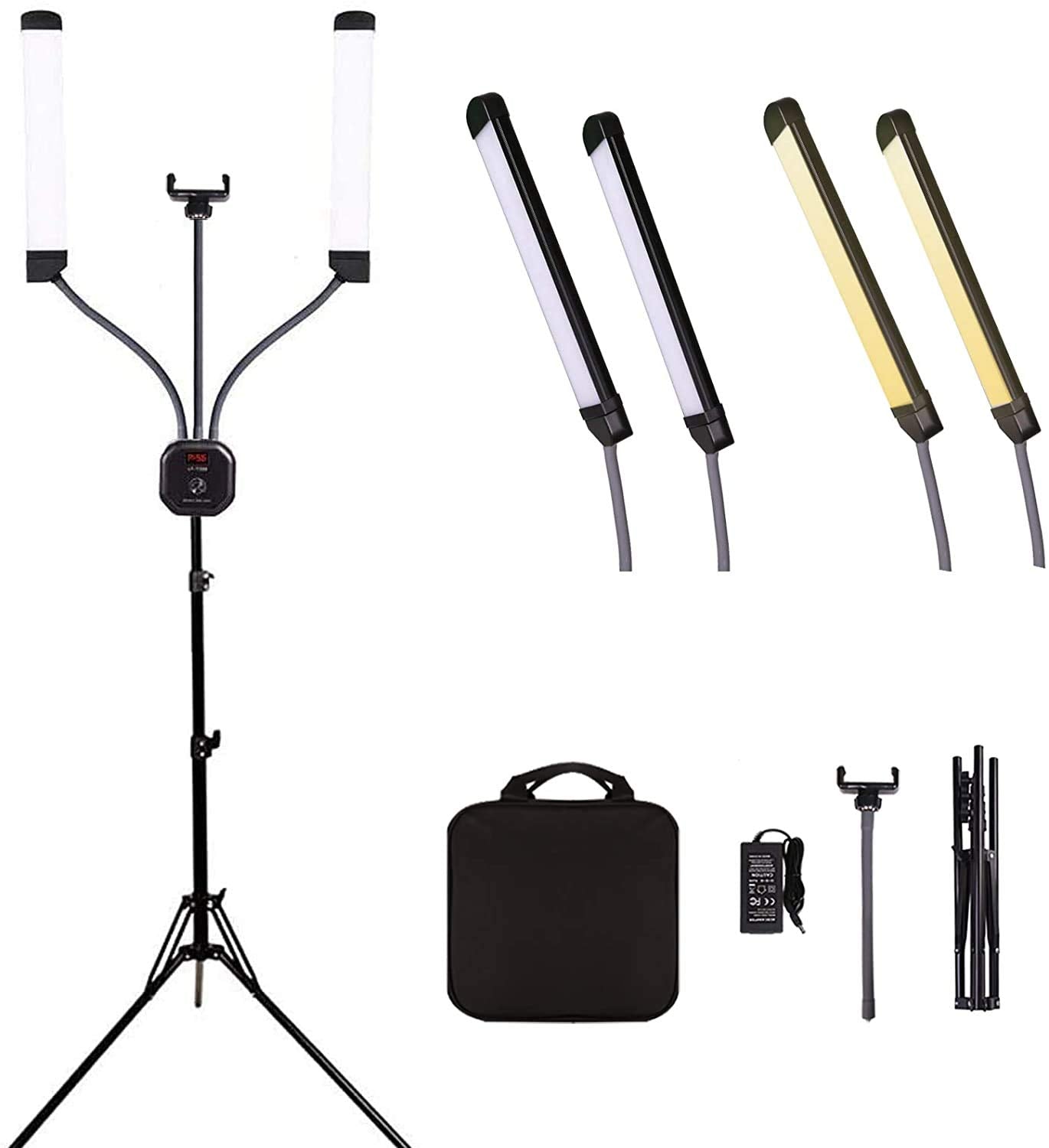 GSKAIWEN 50W dimmbares LED Videolicht Fotografie Licht-Set Studio Beleuchtung mit Stativ und Tragtasche für Make-up, Wimpern, Augenbrauen, Tattoo, 3000-6500K,CRI 90+