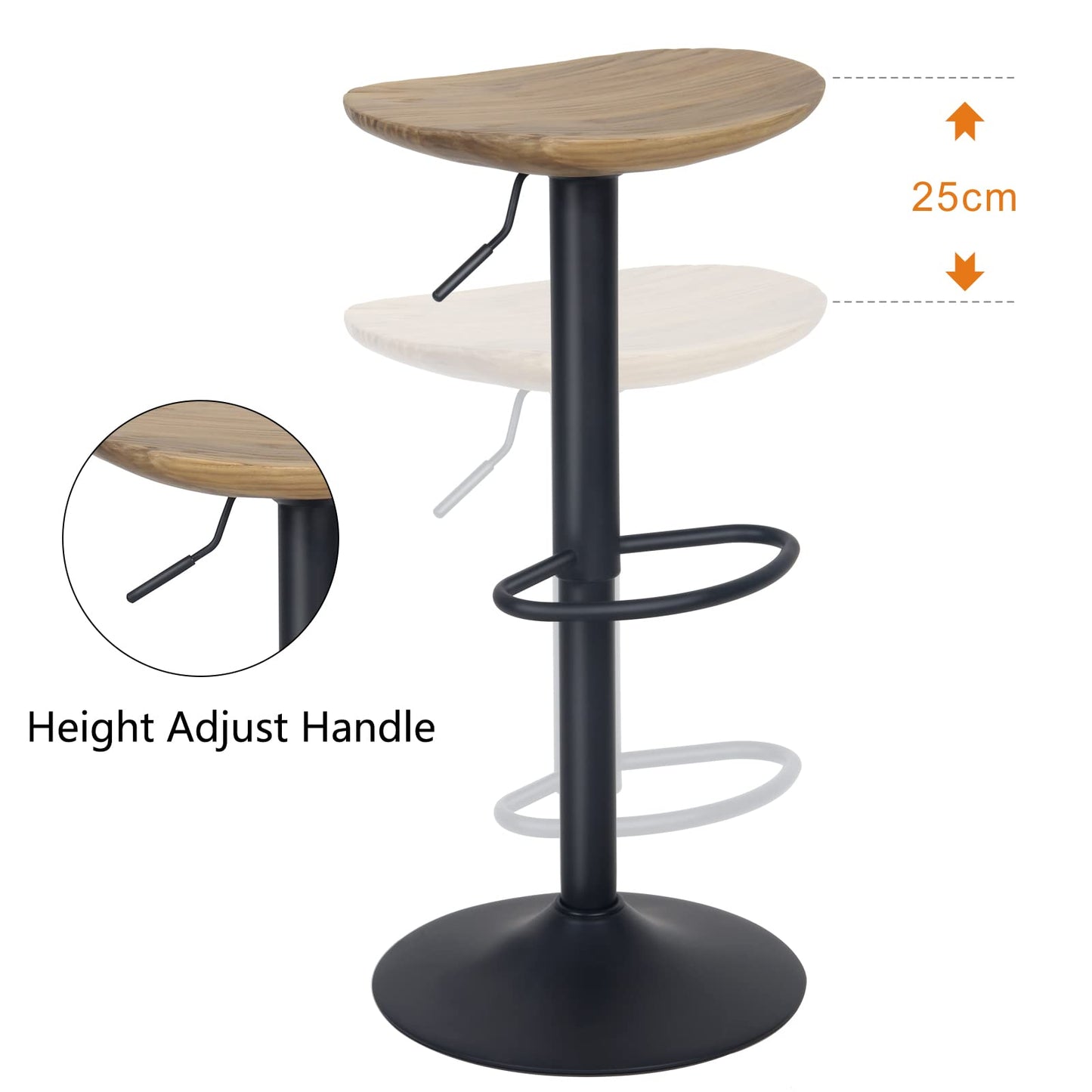 YOUNIKE Barhocker 2er Set Schwarz Holz Sattel Barstuhl Höhenverstellbar Schwenkbar Tresenhocker Küchenstühle Höhe Barstühle mit Fußstütze für Bar Küche