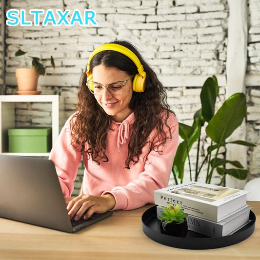 SLTAXAR Deko Tablett Rund Serviertablett Schwarz 30cm Rundes Tablett aus Edelstahl Dekoteller Schwarz Metall Make up Organizer Tablett Dekotablett Schwarz Matt Deko Tablett Metall für Schmuck Make-up