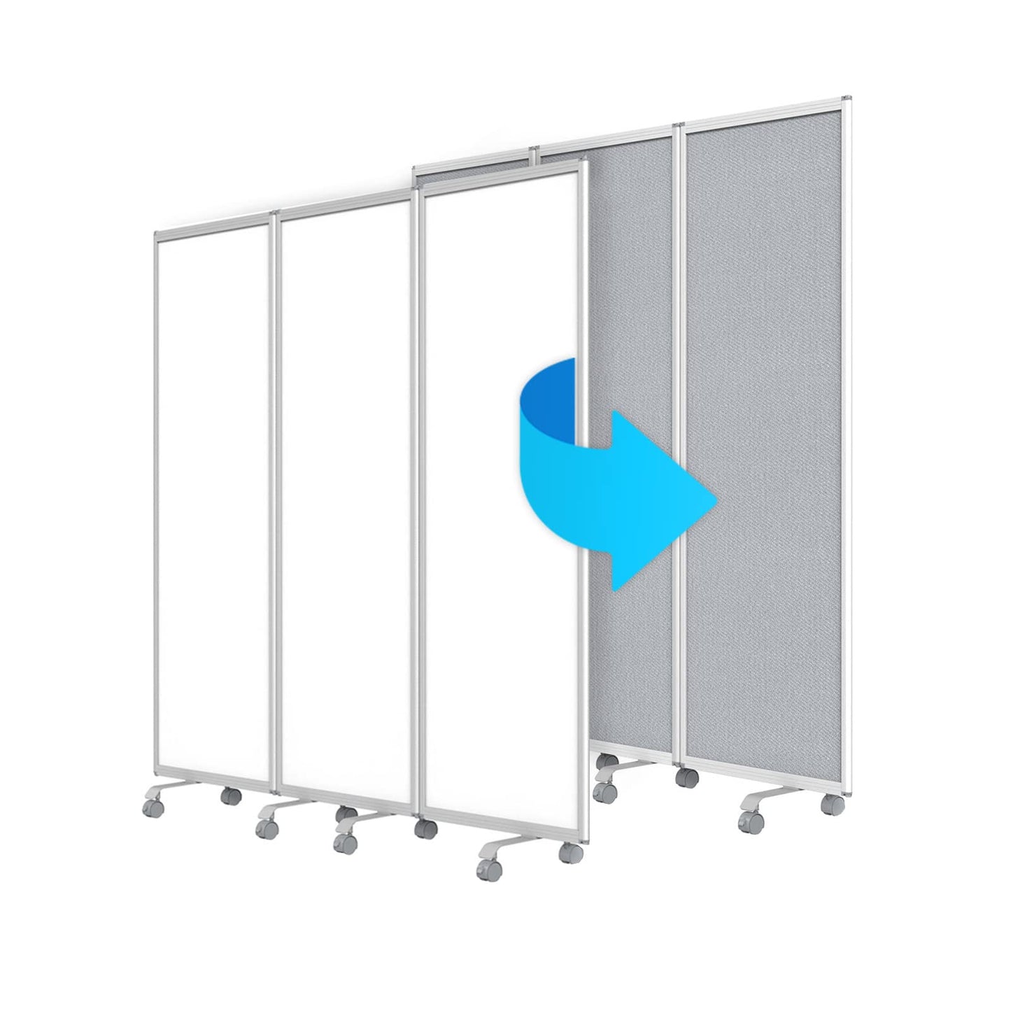 MoB Mobile Trennwand Raumteiler für Büro, Arbeitsplatz Innen faltbare & flexible Präsentationsboard mit beschreibbarer Oberfläche - Whiteboard - Magnetboard (Whiteboard einseitig, 180 x 180 cm)