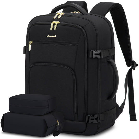 LOVEVOOK Handgepäck Rucksack Herren Damen, 40L Reiserucksack Flugzeug Travel Backpack für 17 Zoll Laptop, Groß Carry On Luggage Cabin Bag für Reise Geschäftsreise Business Wandern Weekend Schwarz