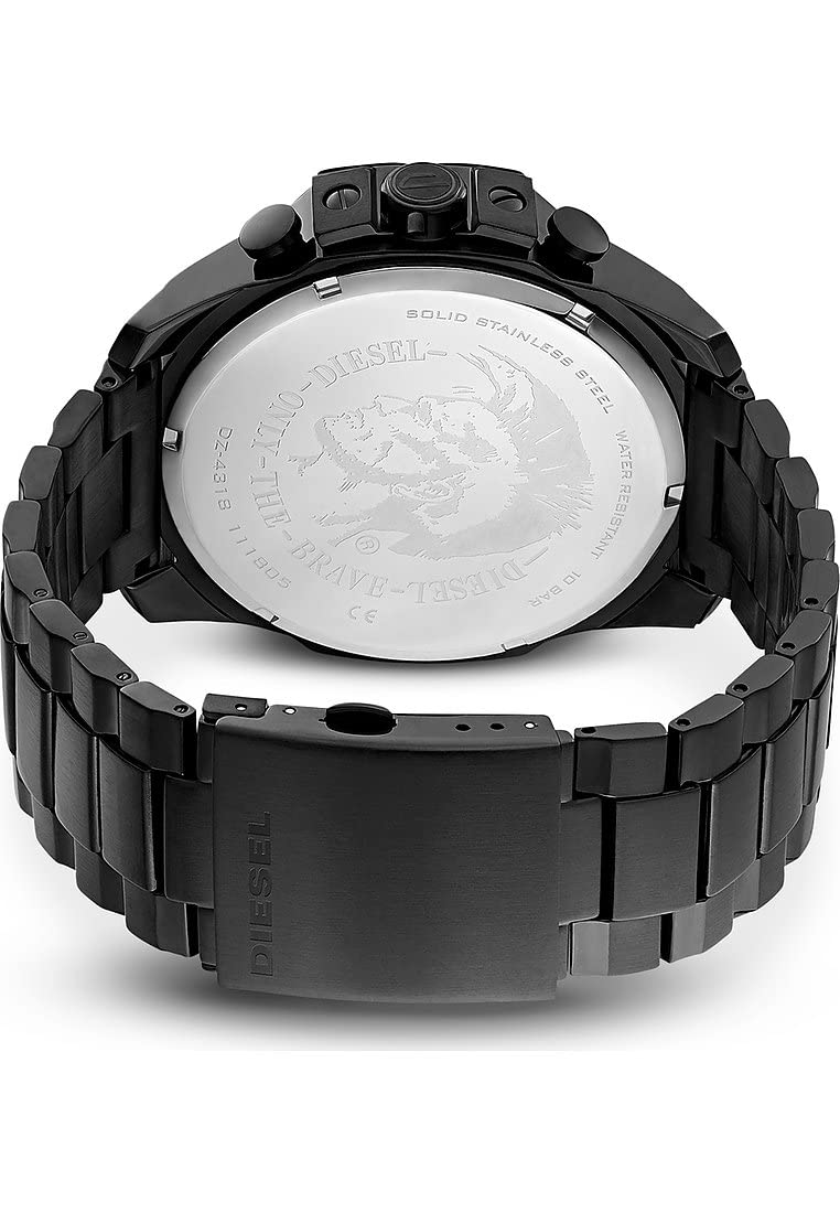 Diesel Herrenuhr Mega Chief, Chronographenwerk, 59 mm, schwarzes Edelstahlgehäuse mit Edelstahlarmband, DZ4318