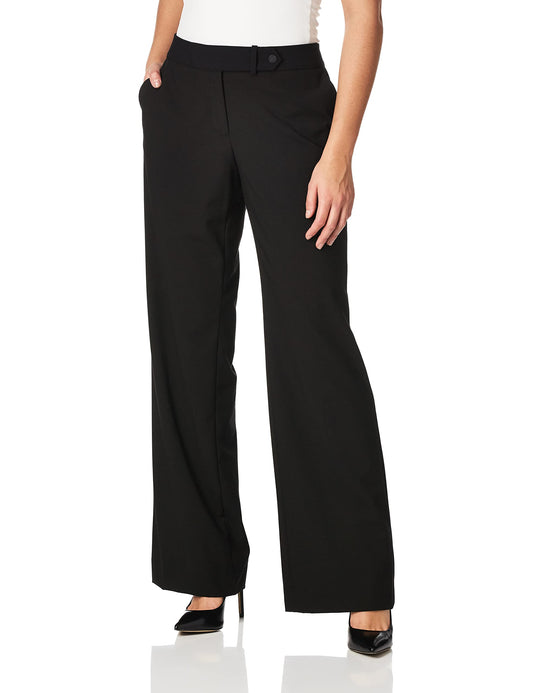 Calvin Klein Damen Straight Leg Lux Pant (Standard & Petite) Lässige Business-Hose, Schwarz (Real Black), 42