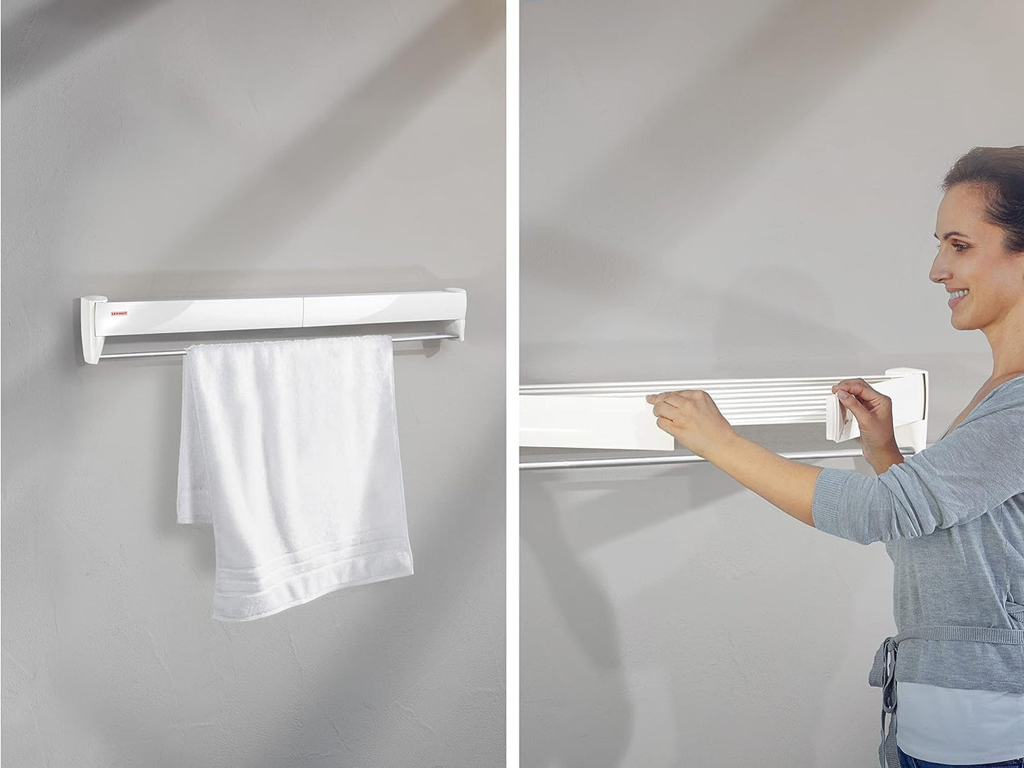 Leifheit Wandtrockner Telegant 81 Protect Plus zum Ausziehen, hängender Wäschetrockner im kleinen, kompakten Format, Wäscheständer ist ausziehbar und ideal fürs Badezimmer oder den Balkon