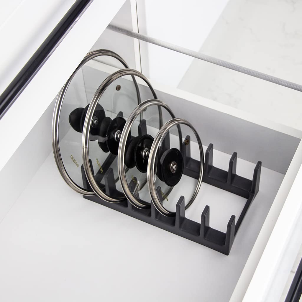 BOAA Fresh Topfdeckelhalter – Platzsparender Deckelhalter für bis zu 6 Deckel & Pfannen | Perfekte Küchenorganisation für Schubladen & Arbeitsplatten (Anthrazit)