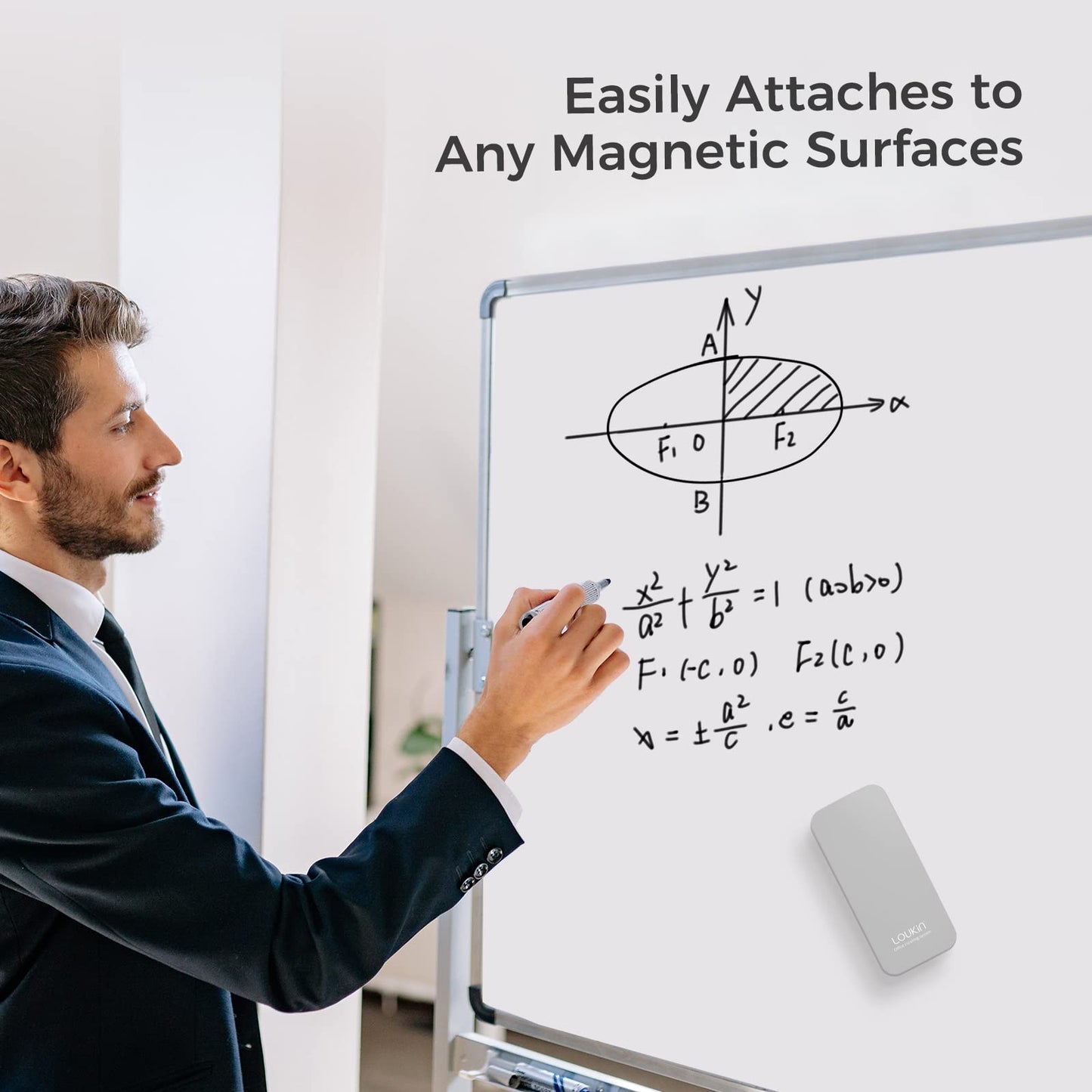 LOUKIN Magnetischer trocken abwischbarer Radiergummi für Whiteboard, Glastafel (grau), 96 g Whiteboard-Reiniger enthalten, für Klassenzimmer, Zuhause und Büro