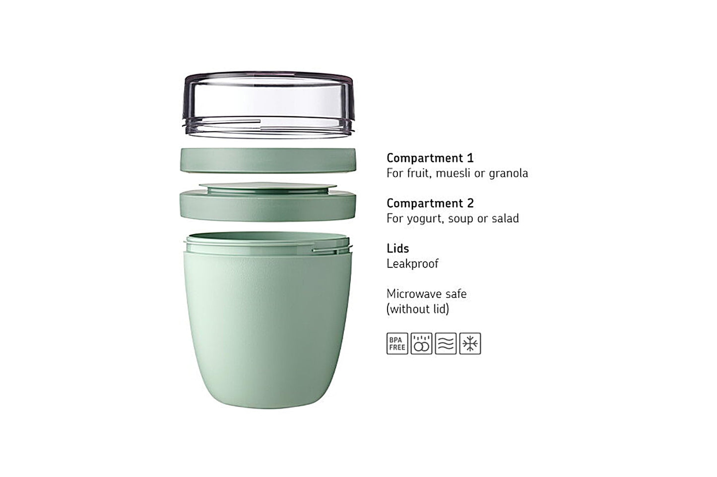 Mepal Müslibecher to go, praktischer Joghurtbecher to go - Unterteilung für Joghurt & Müsli - Geeignet für Gefrierschrank, Mikrowelle & Spülmaschine - 500 ml + 200 ml - Nordic Sage