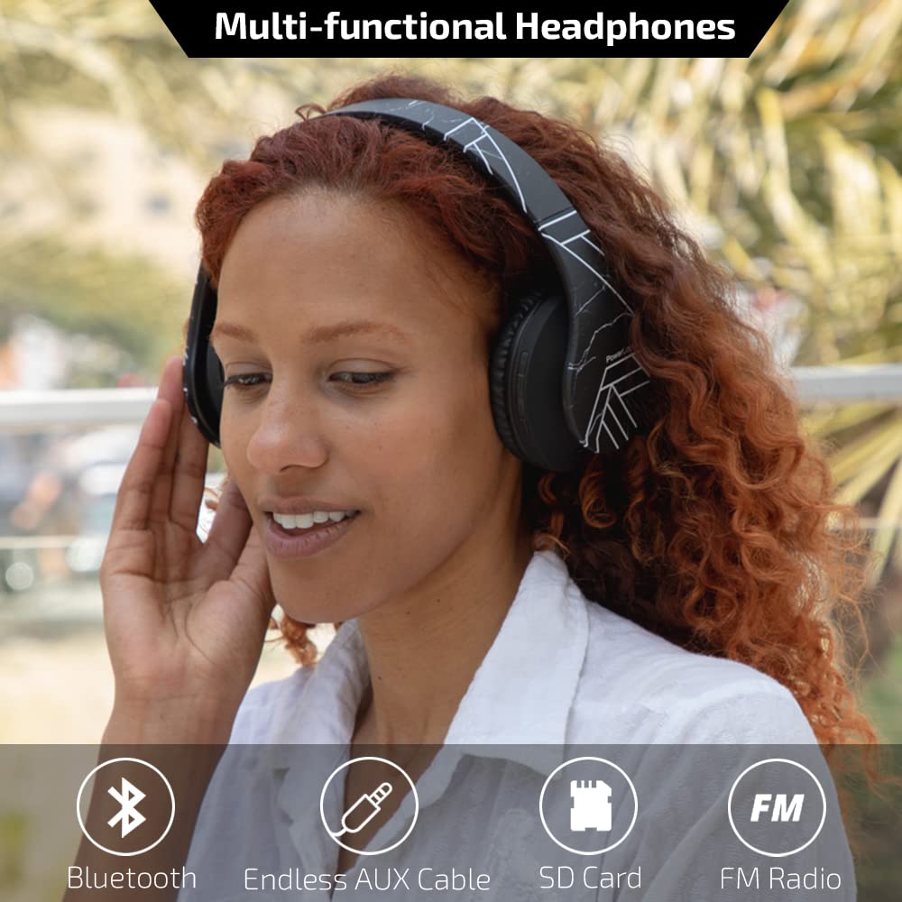 PowerLocus Kabellose Kopfhörer Over Ear, Kopfhörer Bluetooth mit Mikrofon, Faltbar, weiche Ohrpolster Hi-Fi-Stereo-Bass, Headset Kabellos und Kabel-Modus für Kinder/Erwachsene/TV/PC/Home Office
