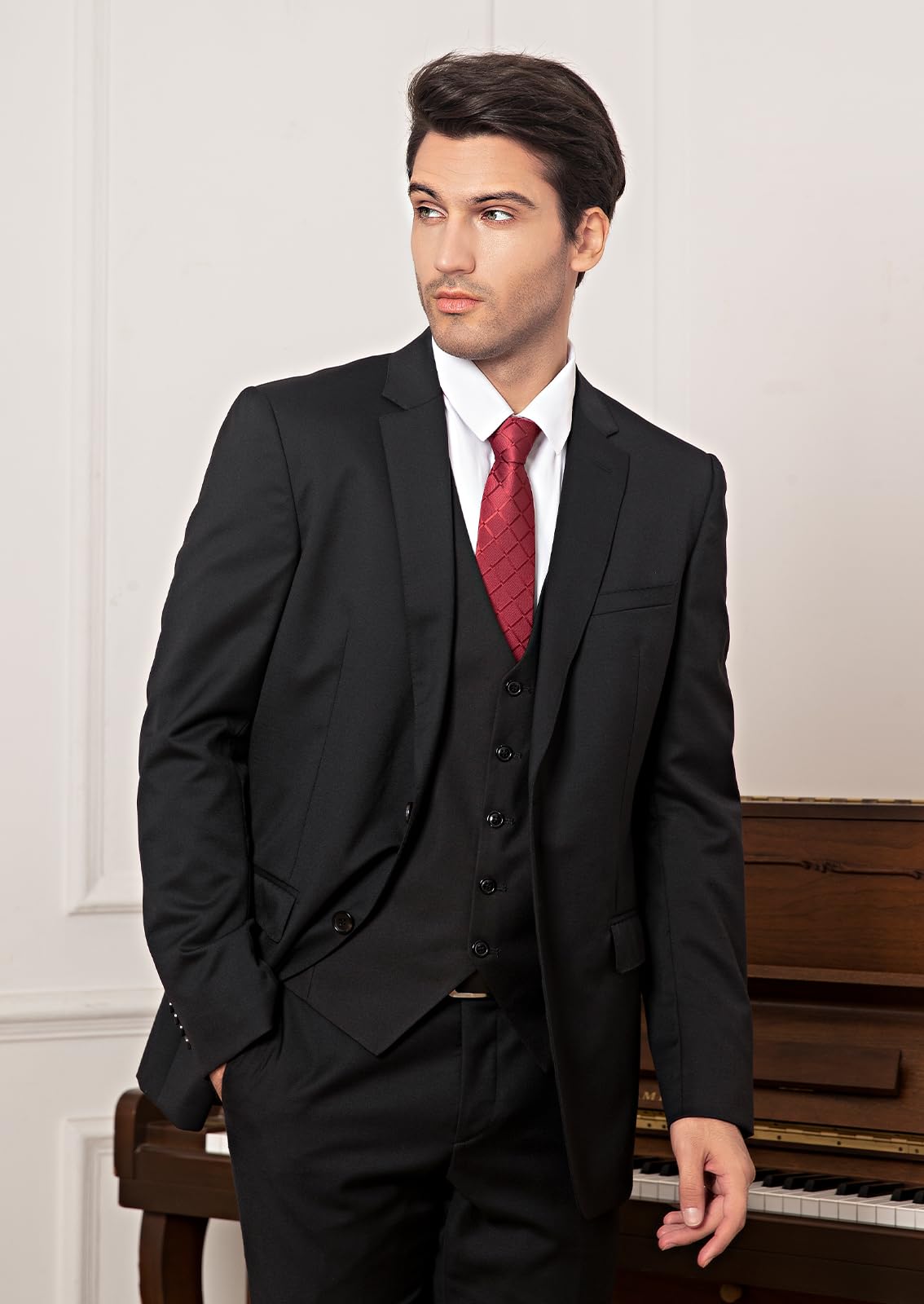 Hisdern Herren Formelle Hochzeitsgesellschaft Business Schwarz Weste Baumwolle Einfarbig Weste