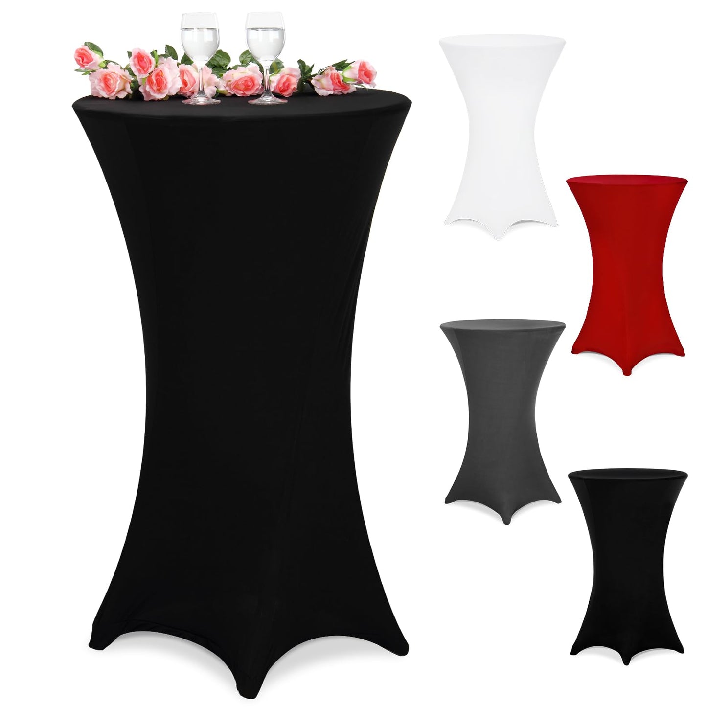 Deuba® Stehtisch Hussen 60-65cm Schwarz Rund Verstärkter Fußbereich Waschbar Ø 60-65/70-75/80-85 cm Viele Farben Stehtischhusse Stretch Überzug Party