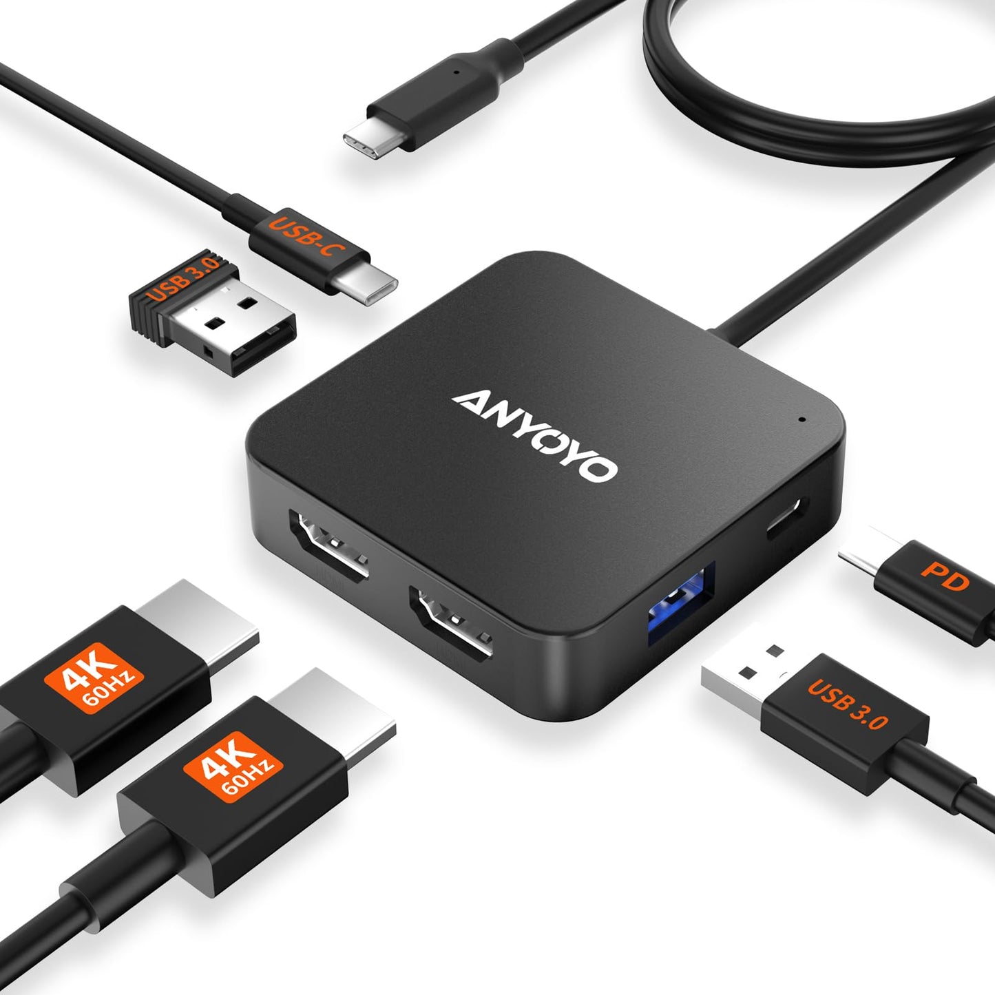 Docking Station 2 Monitore, Dual 4K 60Hz HDMI Adapter, USB C Hub Dual 4K HDMI, USB C Daten, 100W PD, USB 3.0, USB C Docking Station für MacBook Air/Pro/Dell/HP/Surface/Lenovo