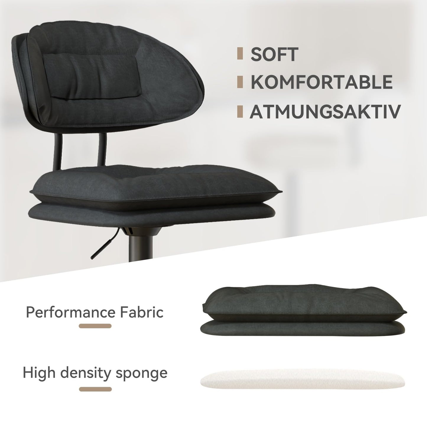 Hawthyhome Barhocker 2er Set, Ergonomische Gepolsterte Barhocker mit Rückenlehne, Verstellbare Doppellagige Barstuhl, für Esszimmer Heimbar Kücheninsel, 2 x Hocker (Dunkelgrau)