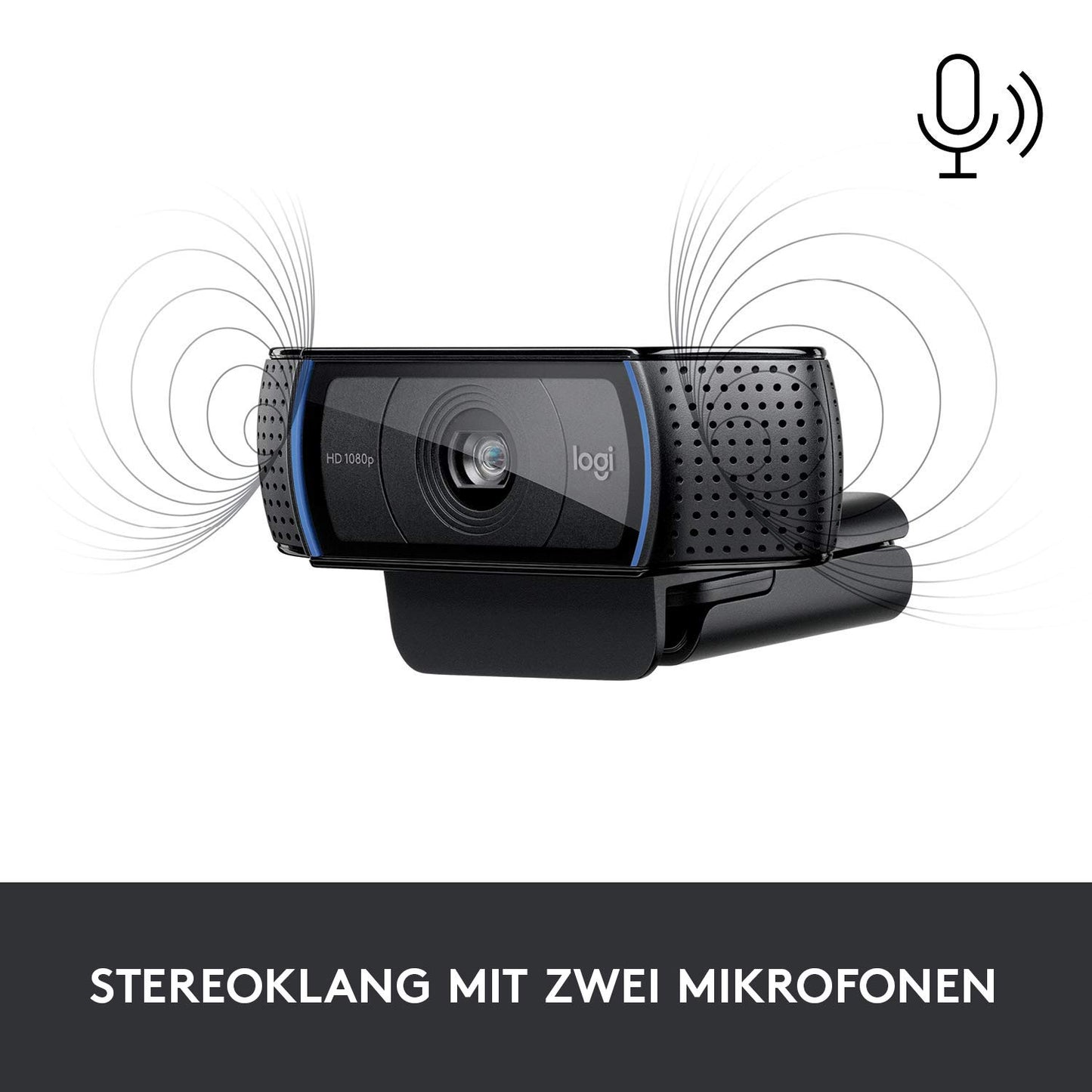 Logitech C920 HD PRO Webcam, Full-HD 1080p, 78° Sichtfeld, Autofokus, Klarer Stereo-Sound, Belichtungskorrektur, USB-Anschluss, Für Skype, FaceTime, Hangouts, etc., PC/Mac/ChromeOS/Android - Schwarz