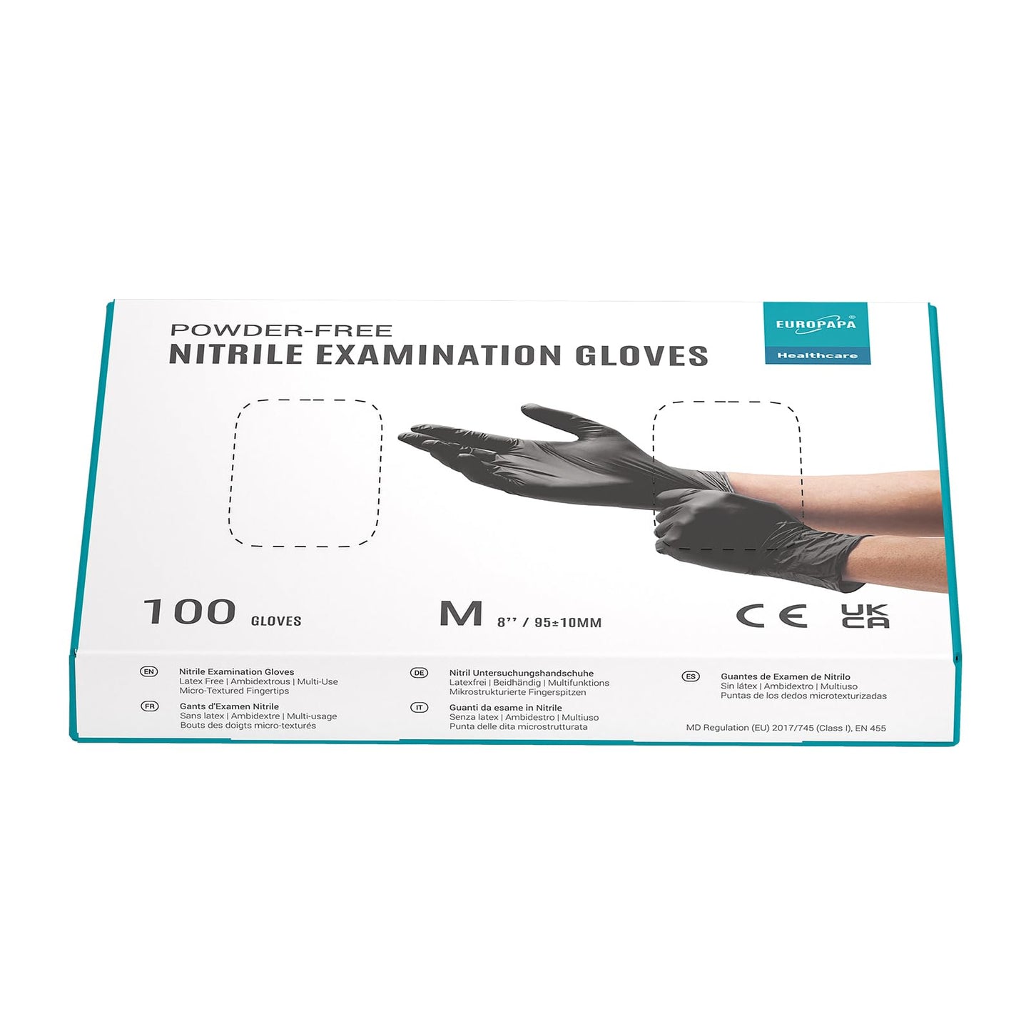 EUROPAPA 100x Nitrilhandschuhe Box Einweghandschuhe, Einmalhandschuhe, Untersuchungshandschuhe, Nitril Handschuhe, puderfrei, ohne Latex, unsteril, latexfrei, disposible gloves (M, Schwarz)