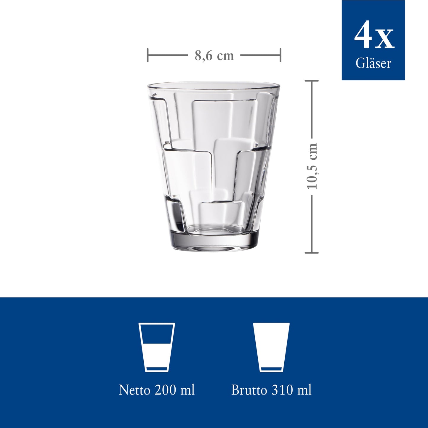 Villeroy & Boch – Dressed Up Wasserglas Set 4 teilig, 310 ml, Spülmaschinenfest, Besondere Trinkgläser, Gläser Wasser, Trinkglas Set, Saftgläser, Kristallglas