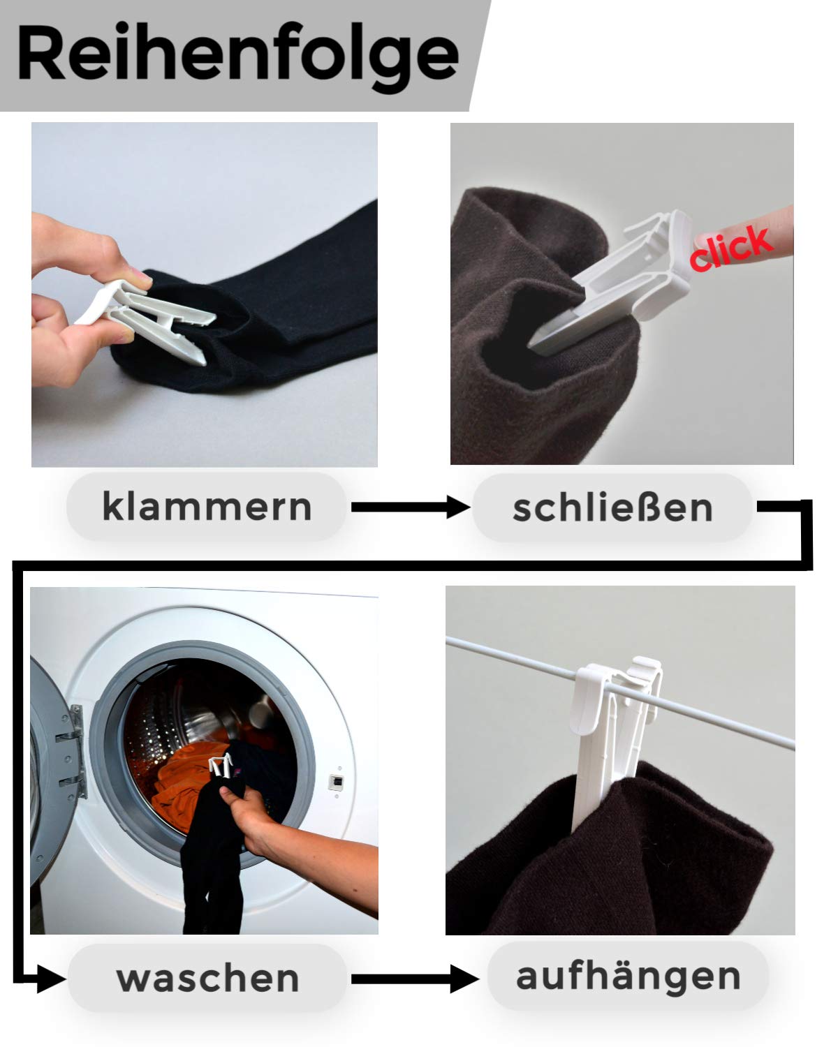 SocFix® Sockenklammern, Sockenclips, Sockenhalter (40 Stück)