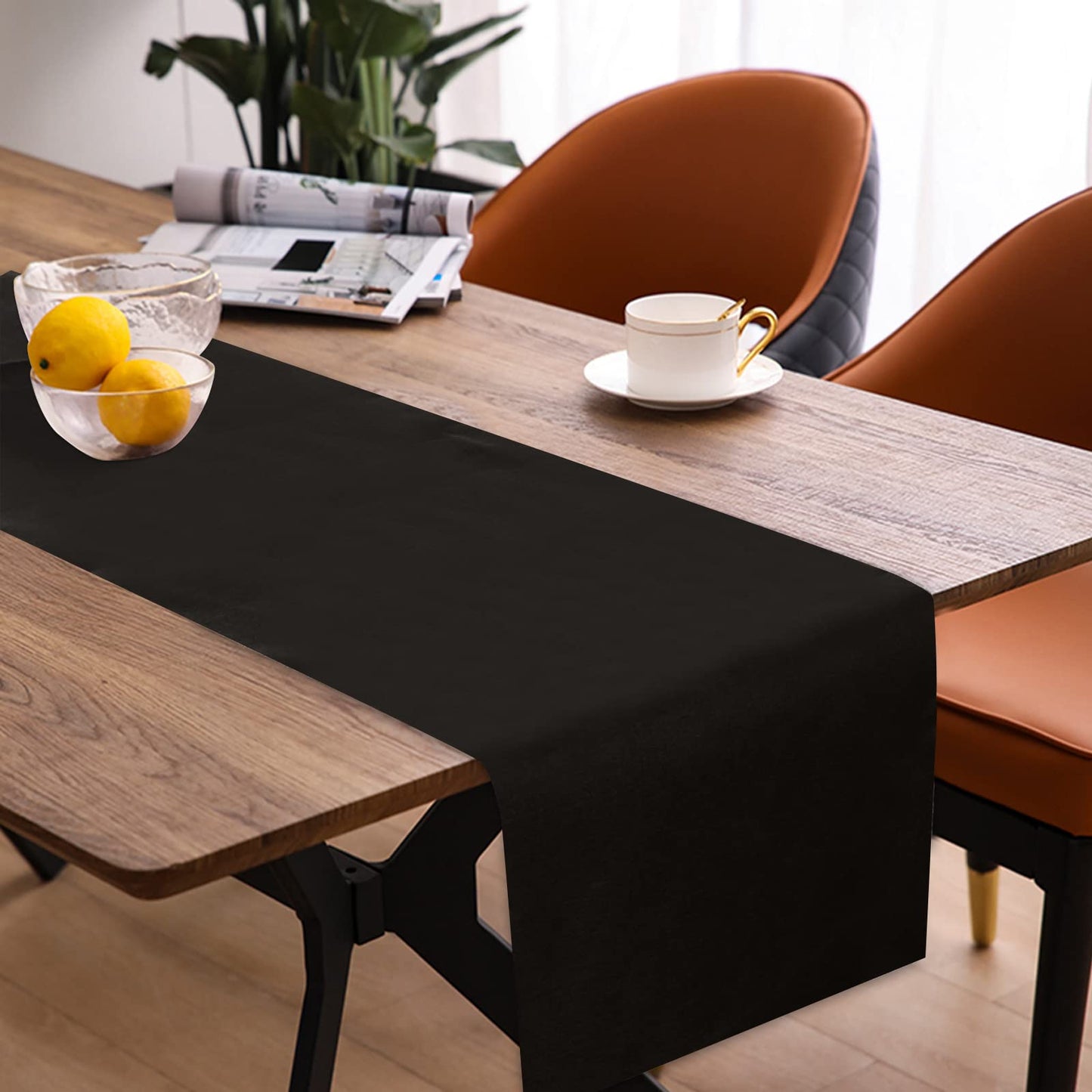 Tischläufer Frühling Modern, Tischläufer Abwaschbar, Tischläufer Leinenoptik, Tischläufer Wasserabweisend, Tischläufer für Esszimmer Party Urlaub Dekoration (Schwarz, 40 x 140 cm)
