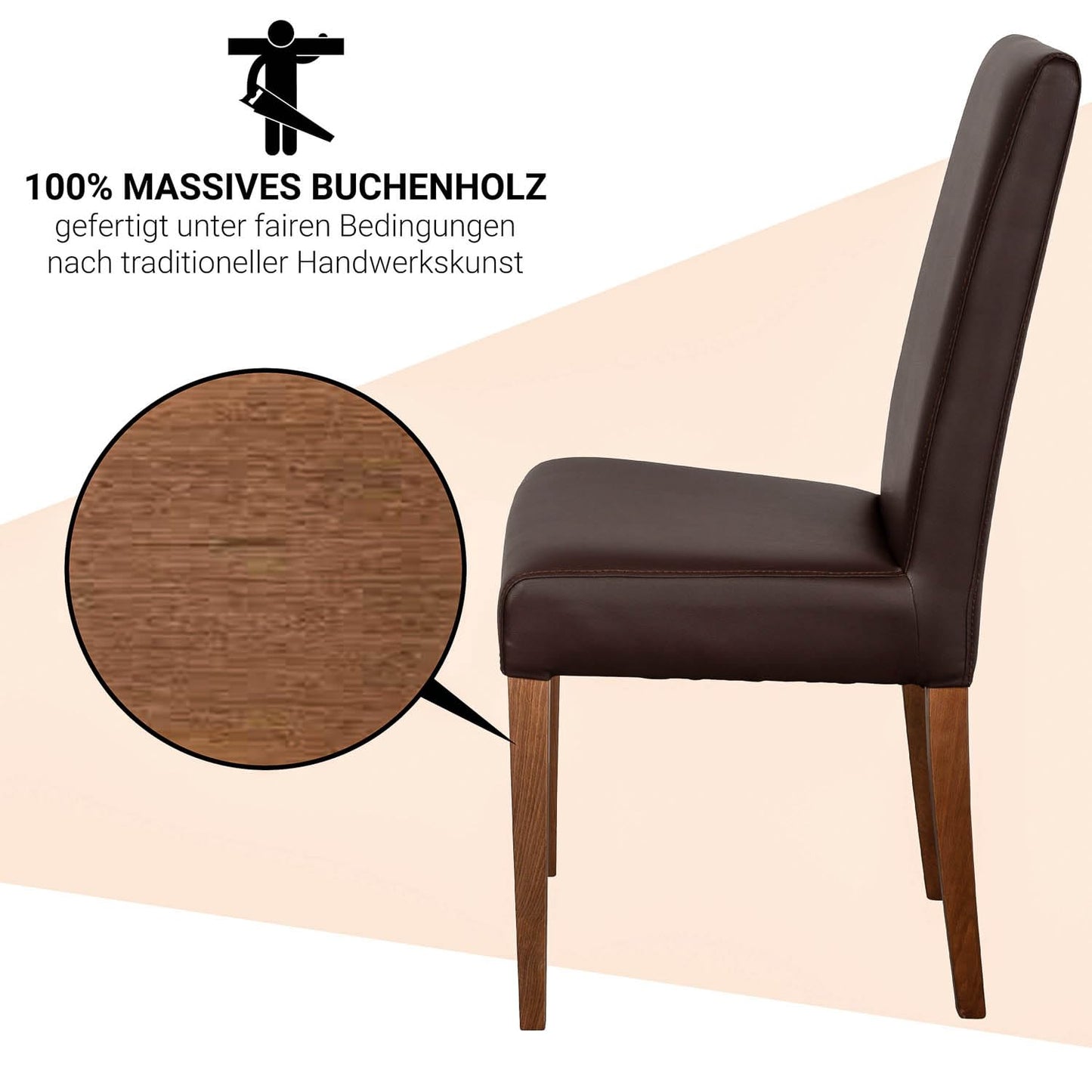 Staboos CH22 Esszimmerstuhle 2er Set Holz Stuhl bis 120 kg - Fertig montiert - Polsterstuhl aus massiv Holz Buche (Nussbaum - Braun)