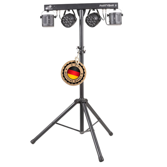 ETEC Professional LED PARTYBAR 2 – 2x PAR Scheinwerfer & 2x Derby Effekt inkl. Stativ & Fernbedienung – Musikgesteuertes Disco Licht Komplettset für DJ, Party & Bühne