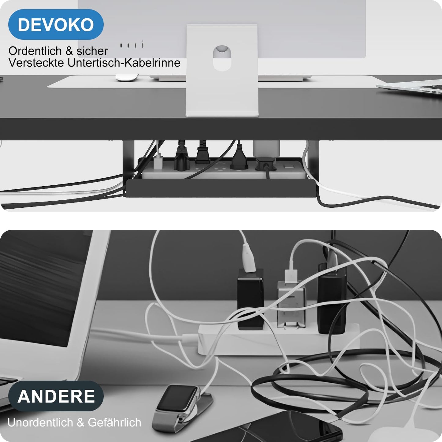 Devoko Höhenverstellbarer Schreibtisch mit 2 Motoren，25mm Einteilige Tischplatte, 160x80 cm Mobiler Elektrisch Computertisch mit Kabel Management, Schwarz - Perfekte Ergonomie für Dein Büro