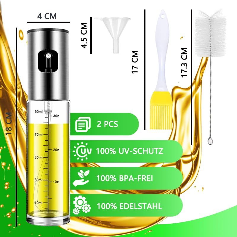 BETA NOBLE〖Verstärkte〗Ölsprüher zum Kochen, Öl Sprühflasche, Ölspray zum Kochen, Olivenölsprüher für Salat, Grillen, Backen in der Küche (2er-Pack)