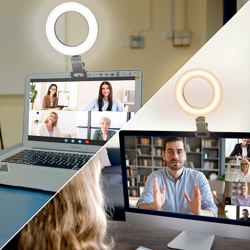 UBeesize Ringlicht Laptop, 6''Ringleuchte mit Stativ&Clip, Videokonferenz Licht 5 Beleuchtungsmodi/5Helligkeiten