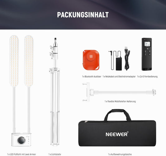 NEEWER LED Kosmetik Licht mit Handyhalter und Taschenset, Videolicht mit 2,4G/PC/MAC Steuerung, Streaming Light mit CRI98+ stufenlos dimmbare Make up Augenbrauen Tattoo Wimpern leuchte, BH40B