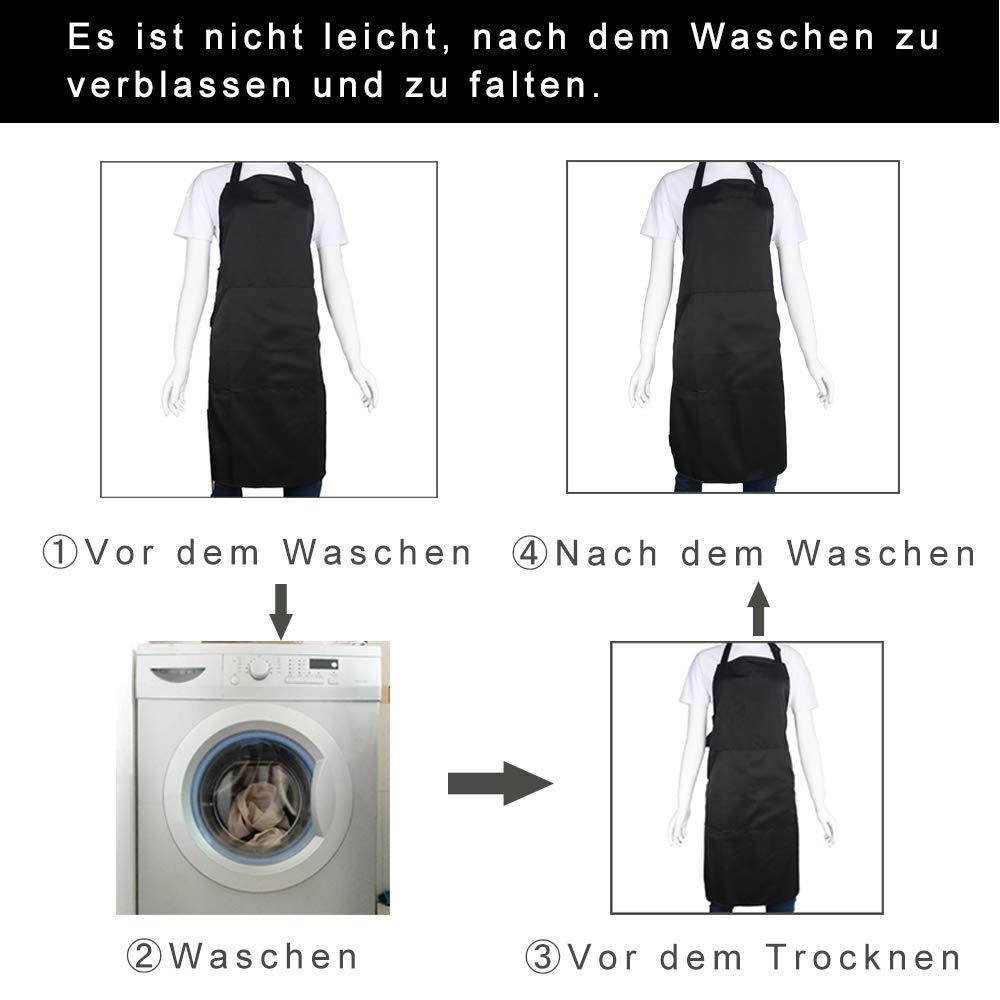 BIGHAS Verstellbare Schürze mit Tasche, Extra Lange Bänder für Damen und Herren, 18 Farben, für Koch, Küche, Zuhause, Restaurant, Cafe, Kochen, Backen, Gartenarbeit 27W×32L (Schwarz)