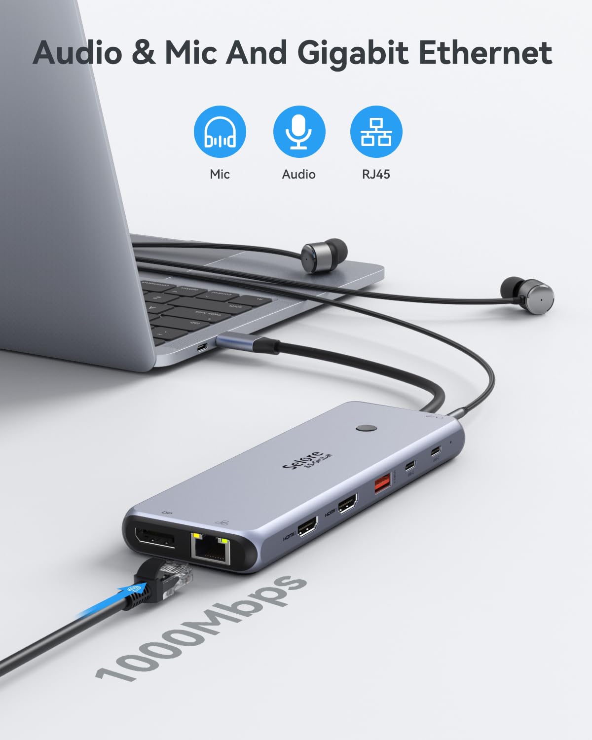Docking Station Triple Display USB C Dockingstation Dual HDMI Adapter 3 Monitore 2X 4K HDMI,Displayport,10G USB 3.1, USB3.0, USB2.0,Gigabit Ethernet,100W PD,USB C Hub Data Transfer,3.5 mm Audio/Mic