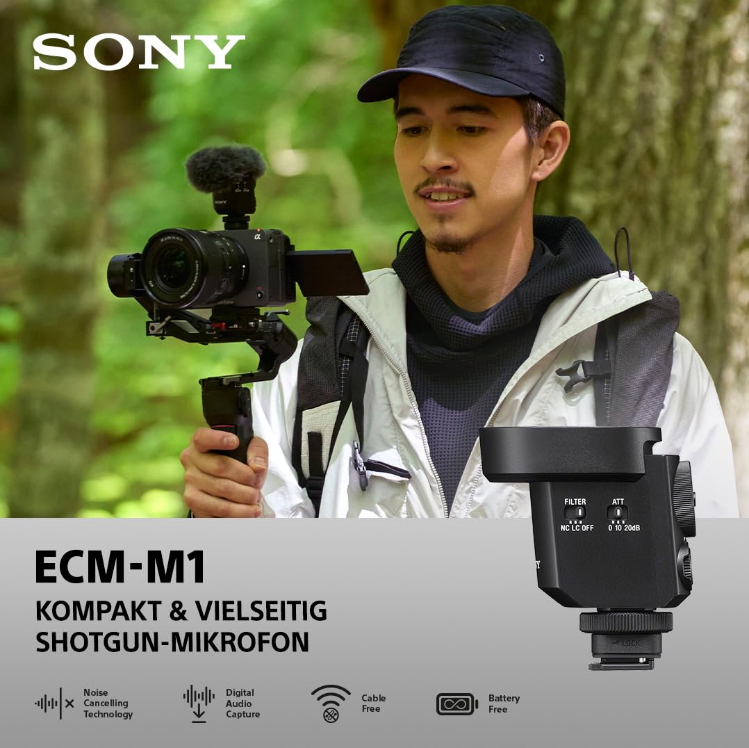 Sony ECM-M1, Kabelloses Shotgun Mikrofon, 8 Audioaufnahme-Modi, Kompakt & Leicht, Ideal für Kameras, Vlogs, Content Kreation, Musik, Streaming