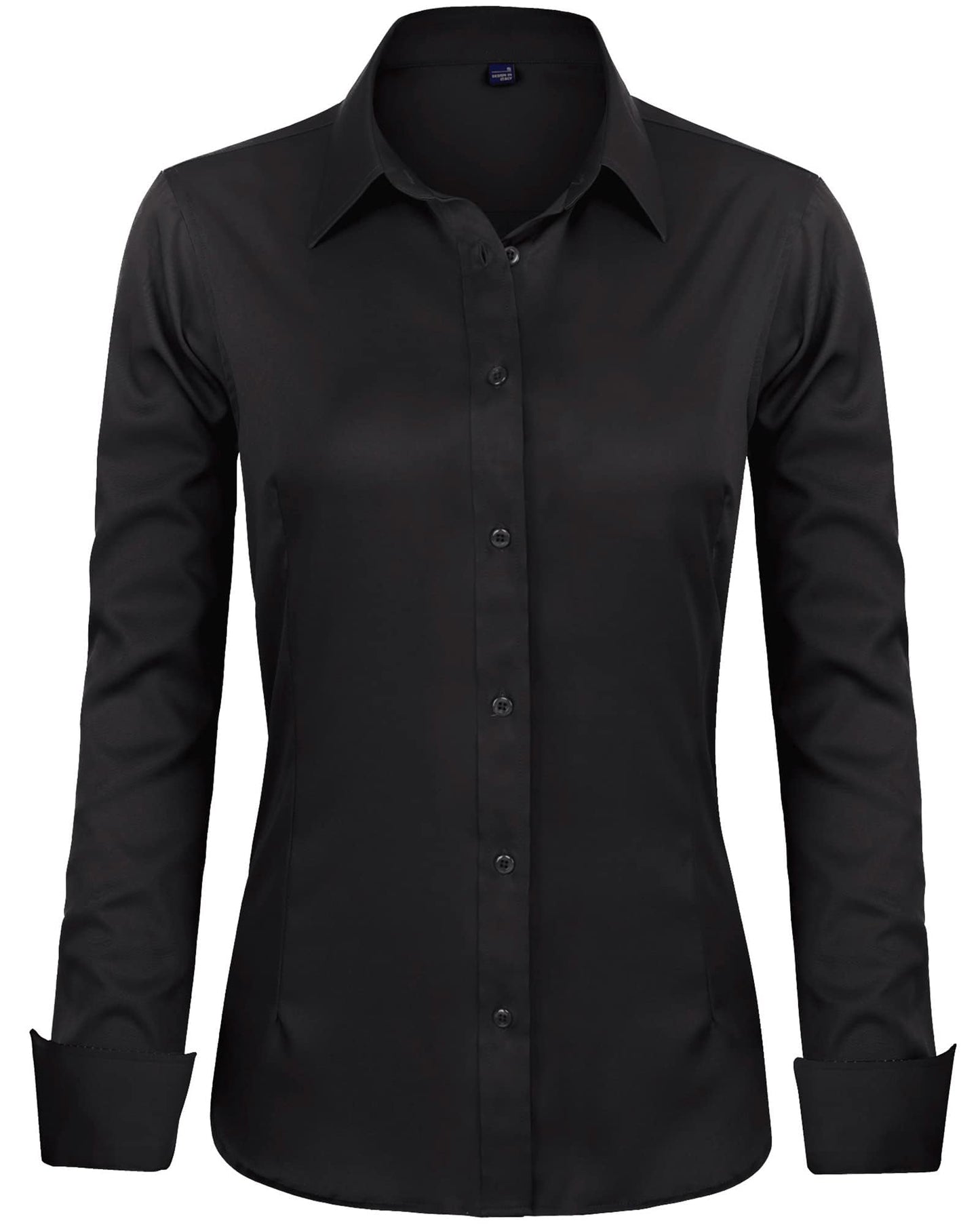 J.VER Bluse Damen Casual Business Bluse Damen Button Down Shirts Klassische Langarm Kragen Tops Bügelleichtes Modern Oberteil,Schwarz,3XL