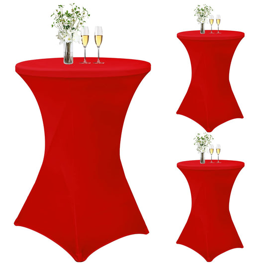 3 Stück Stretch Stehtisch Husse für Bistrotische Ø 80-85 cm, Wasserdicht Spandex Stretch Tischdecke, Verstärkung im Fußbereich, für Stehtische und Bistrotische (Rot, 80 x 110 cm)